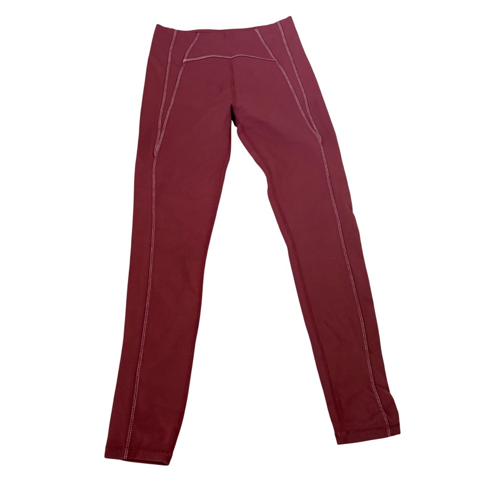 Glyder Womens Burgundy High Waisted Contrast Stitch Leggings Size L RN159592